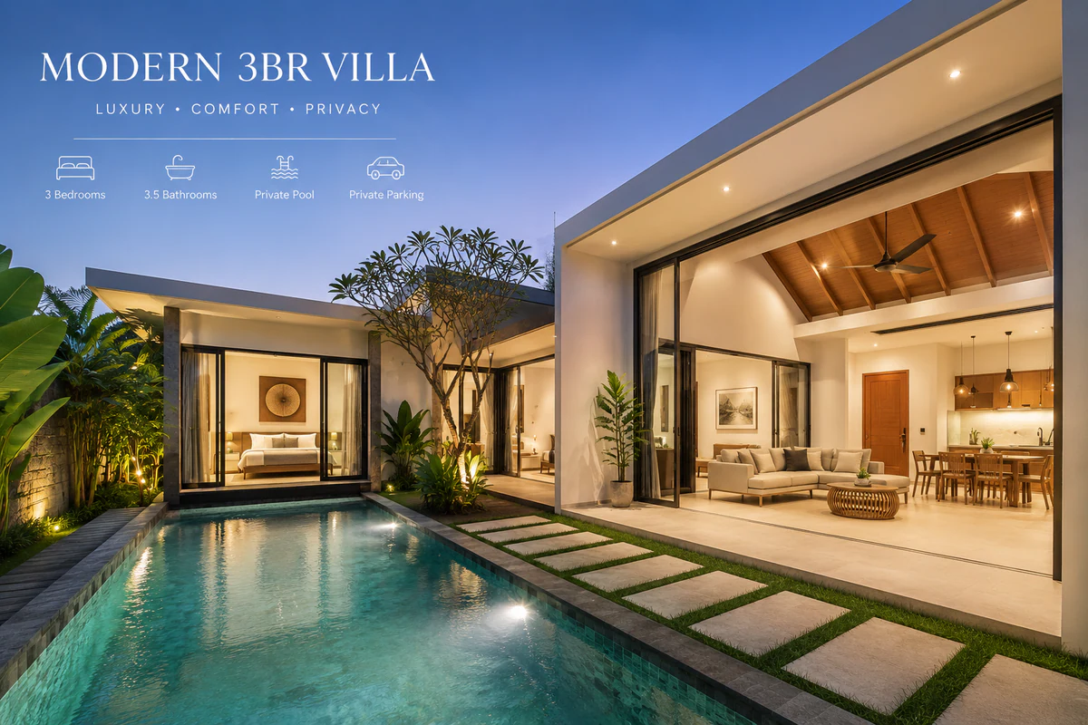 Modern 3-bedroom villa house plan exterior render - contemporary flat roof design by High Tech Construction Jaffna Sri Lanka